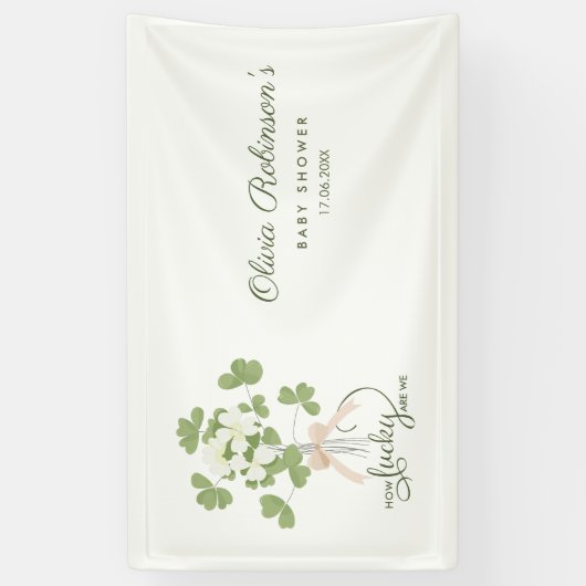 Modern Chic Lucky Shamrock with Bow baby shower Spandoek (Verticaal)