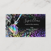 Modern Chic Maid Cleaning House Holograph Leopard Visitekaartje (Voorkant)