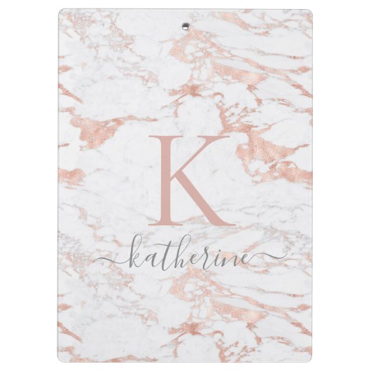 Modern Chic Marble Roos Gold Folie Monogram Klembord (Achterkant)