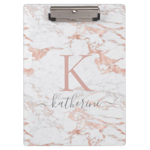 Modern Chic Marble Roos Gold Folie Monogram Klembord