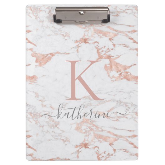 Modern Chic Marble Roos Gold Folie Monogram Klembord (Voorkant)