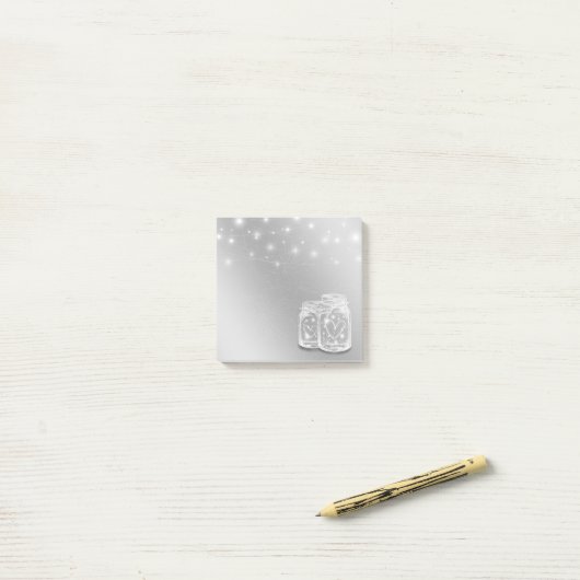 Modern Chic Mason Jars String Lights Silver Flower Post-it® Notes (Op bureau)