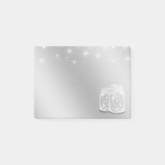 Modern Chic Mason Jars String Lights Silver Flower Post-it® Notes (Voorkant)