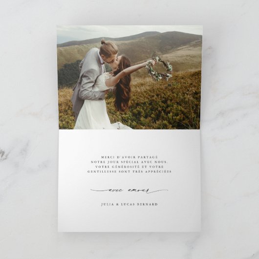 Modern Chic Merci Script 2 Fotobruiloft in het Fra Bedankkaart (Binnen)