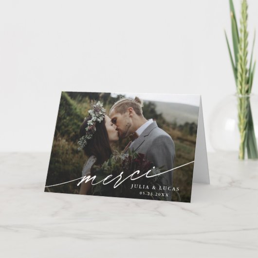 Modern Chic Merci Script 2 Fotobruiloft in het Fra Bedankkaart (Voorkant)