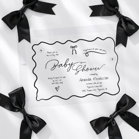 Modern Chic Minimalist Black White Bow Baby Shower Kaart