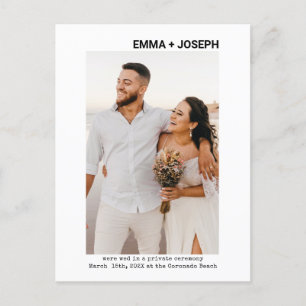 Modern chic minimum Just Married Photo Weddenschap Aankondigingskaart