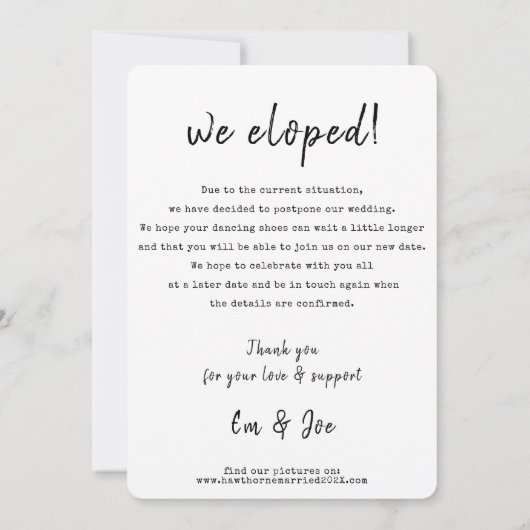 Modern chic minimum Just Married Photo Wedding Save The Date (Achterkant)