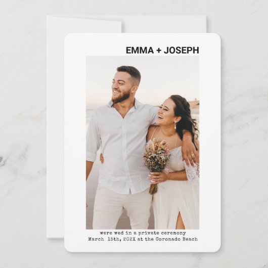Modern chic minimum Just Married Photo Wedding Save The Date (Voorkant)