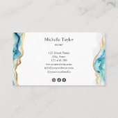 Modern Chic Monogram Blauw Goud Beauty Social Medi Visitekaartje (Achterkant)