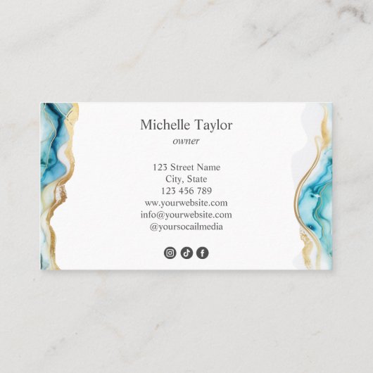 Modern Chic Monogram Blauw Goud Beauty Social Medi Visitekaartje (Achterkant)