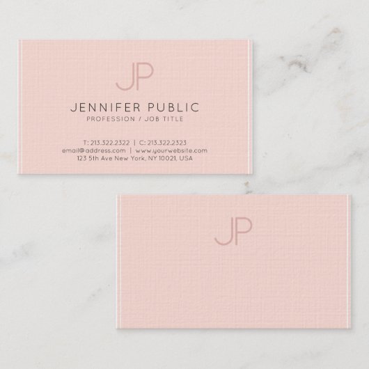 Modern Chic Monogram Blush Pink Luxury Trendy Visitekaartje (Voorkant / Achterkant)