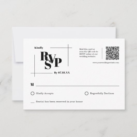 Modern Chic Monogram Minimal Wedding RSVP-Briefkaa RSVP Kaartje (Voorkant)