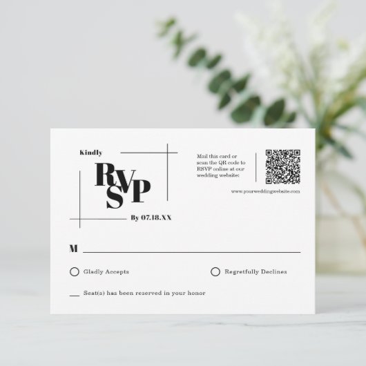 Modern Chic Monogram Minimal Wedding RSVP-Briefkaa RSVP Kaartje (Staand voorkant)