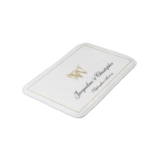 Modern Chic Monogram Names Pas getrouwd Wedding Wh Badmat (Gekanteld)