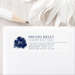 Modern Chic Monogram Navy & White Business Address Etiket