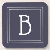 Modern Chic Monogrammed Dark Blue & White Initiaal Bier Onderzetter (Voorkant)