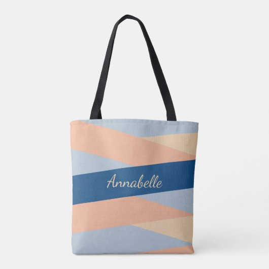 Modern Chic Monogrammed Pink & Blue Canvas tas (Achterkant)