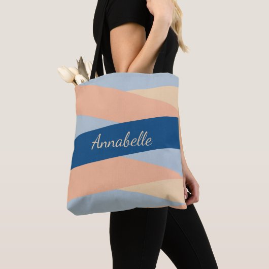 Modern Chic Monogrammed Pink & Blue Canvas tas (Dichtbij)