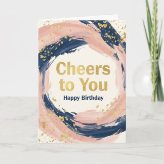 Modern Chic Navy and Blush Gold Splatter Birthday Kaart