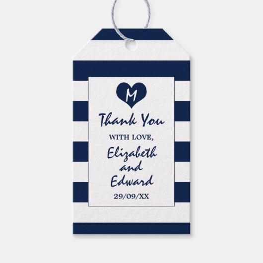 Modern Chic Navy Blue en White Wedding Cadeaulabel (Voorkant)