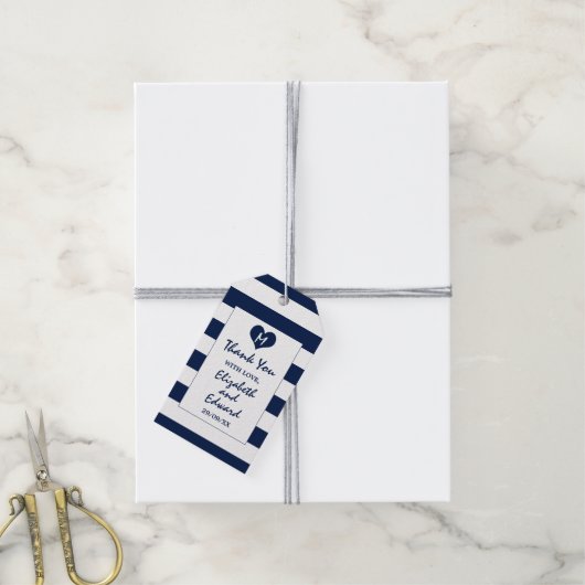 Modern Chic Navy Blue en White Wedding Cadeaulabel (Met Touw)