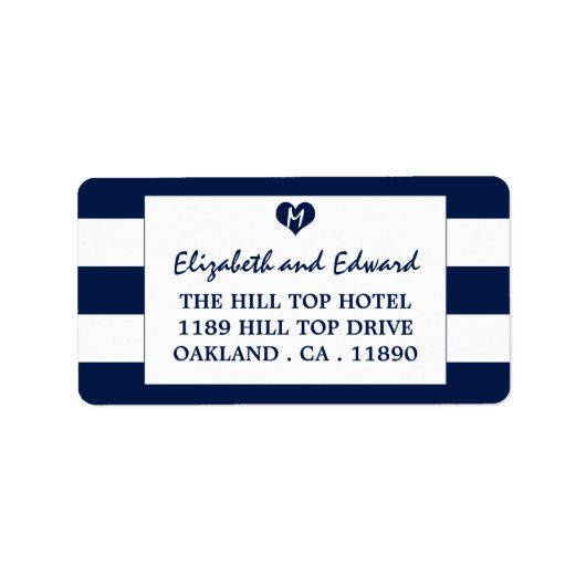 Modern Chic Navy Blue en White Wedding Etiket (Voorkant)