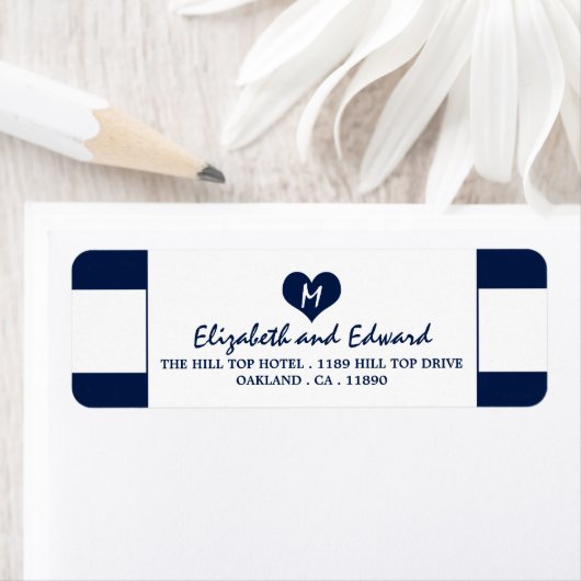 Modern Chic Navy Blue en White Wedding Etiket (Insitu)