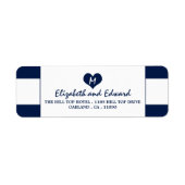 Modern Chic Navy Blue en White Wedding Etiket (Voorkant)