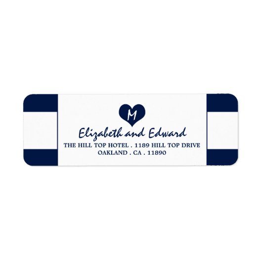 Modern Chic Navy Blue en White Wedding Etiket (Voorkant)