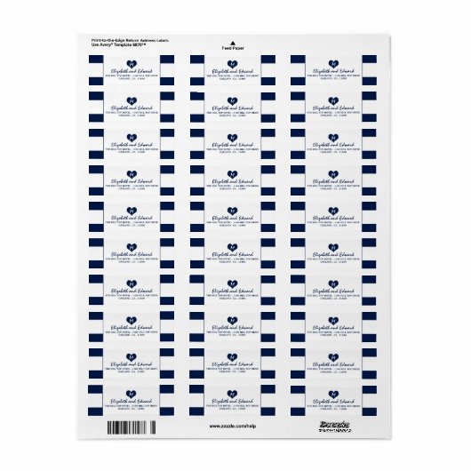 Modern Chic Navy Blue en White Wedding Etiket (Full Sheet)