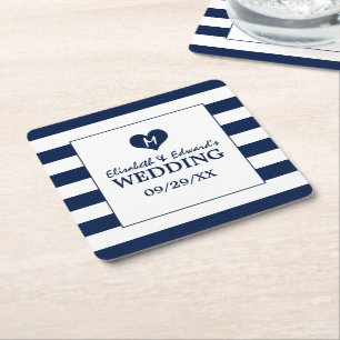 Modern Chic Navy Blue en White Wedding Kartonnen Onderzetters