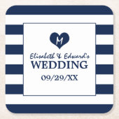 Modern Chic Navy Blue en White Wedding Kartonnen Onderzetters (Voorkant)