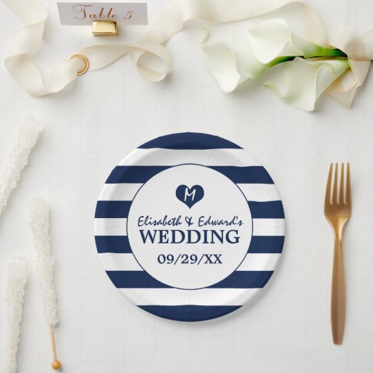 Modern Chic Navy Blue en White Wedding Papieren Bordje (Huwelijk)
