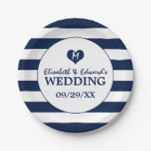 Modern Chic Navy Blue en White Wedding Papieren Bordje (Voorkant)