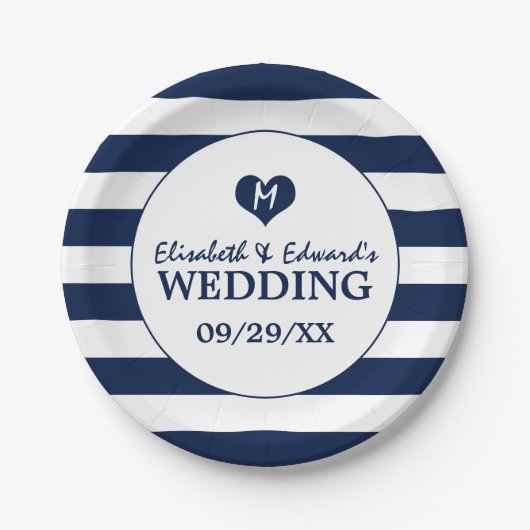 Modern Chic Navy Blue en White Wedding Papieren Bordje (Voorkant)