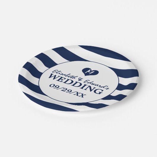 Modern Chic Navy Blue en White Wedding Papieren Bordje (Gekanteld)