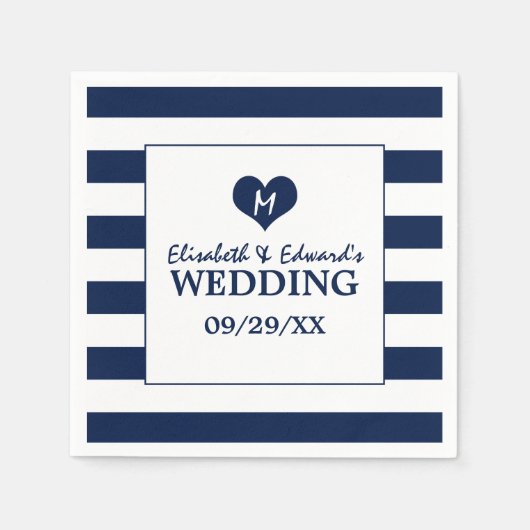 Modern Chic Navy Blue en White Wedding Servet (Voorkant)