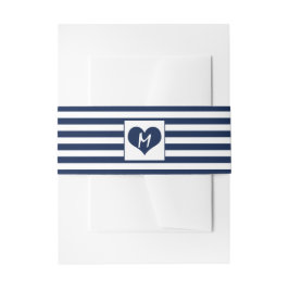 Modern Chic Navy Blue en White Wedding Uitnodigingen Wikkel