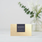 Modern Chic Navy Blue Faux Gold Foil Luxe Creatief Visitekaartje (Staand voorkant)
