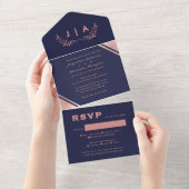 Modern Chic Navy Blue Wedding  All In One Uitnodiging (Afscheurbaar)