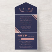 Modern Chic Navy Blue Wedding  All In One Uitnodiging (Binnen)
