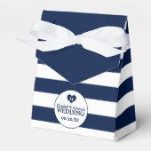 Modern Chic Navy Blue & White Wedding Bedankdoosjes (Voorkant Zijde)