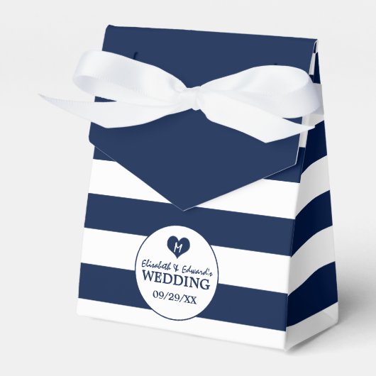 Modern Chic Navy Blue & White Wedding Bedankdoosjes (Voorkant Zijde)
