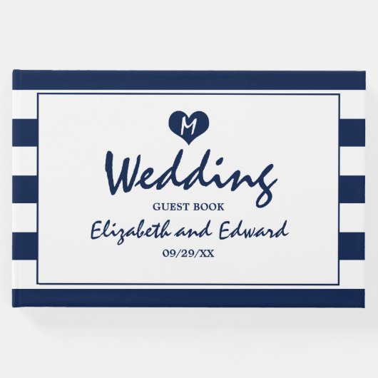 Modern Chic Navy Blue & White Wedding Gastenboek (Voorkant)
