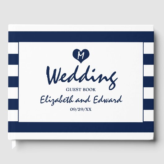 Modern Chic Navy Blue & White Wedding Gastenboek (Voorkant)