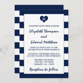 Modern Chic Navy Blue & White Wedding Kaart