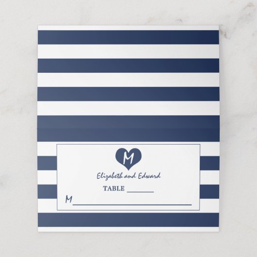 Modern Chic Navy Blue & White Wedding Plaatskaartje (Buitenkant ongevouwen)