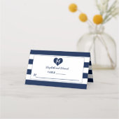 Modern Chic Navy Blue & White Wedding Plaatskaartje (Voorkant)