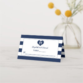 Modern Chic Navy Blue & White Wedding Plaatskaartje